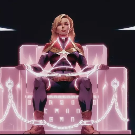 Captain Marvel tied up in magical chain.