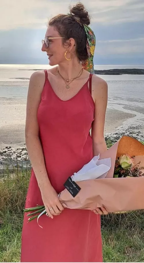 Beautiful flowers with lil red bra lines