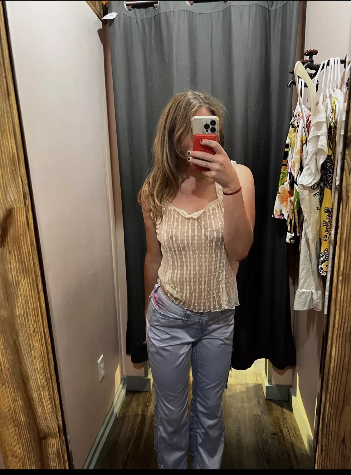 IUTR trying on sheer top
