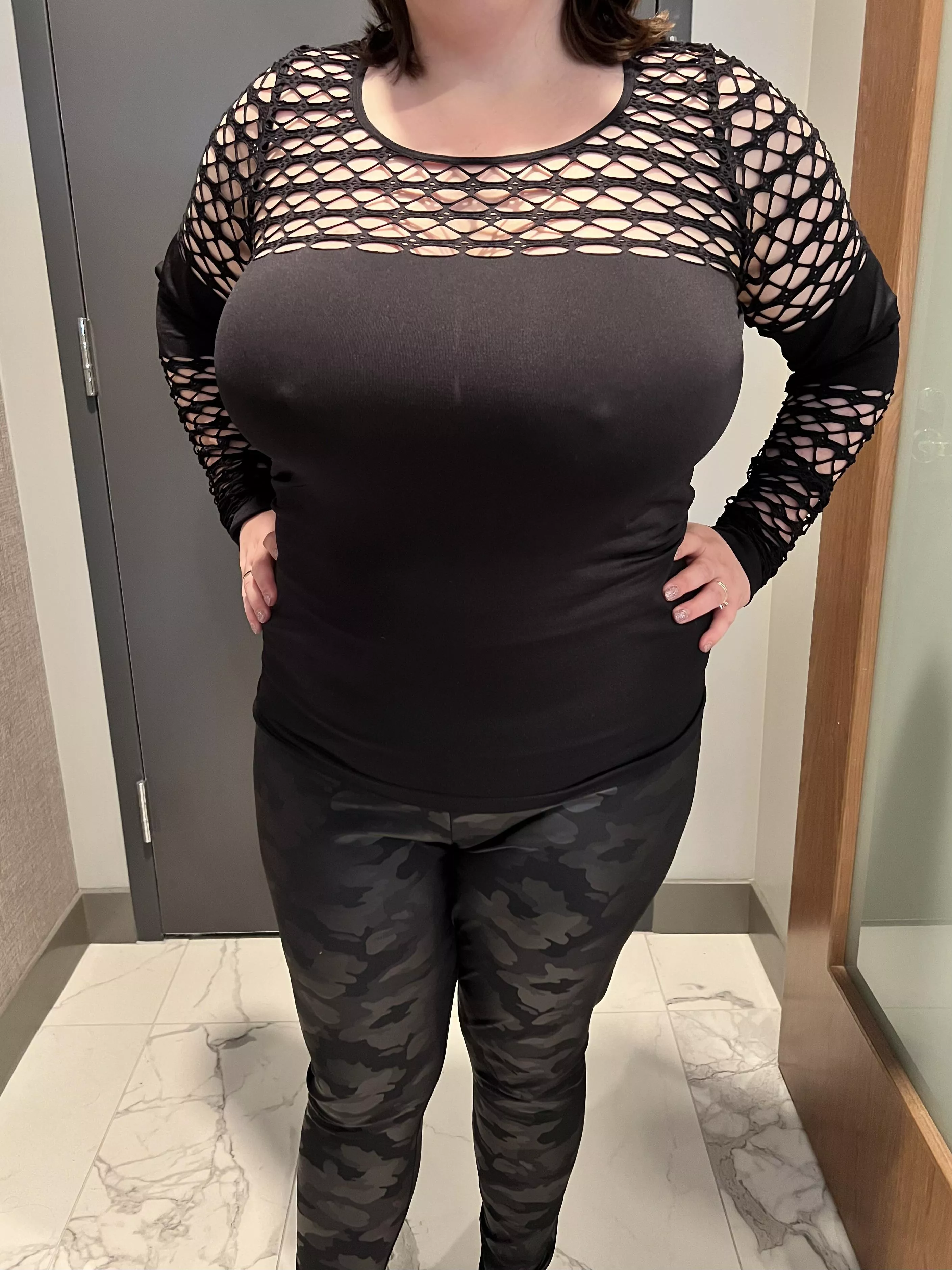 My naughty wife wore this outfit out for a night on the town… When the light hits it just right, it leaves nothing to the imagination. She’s practically begging to get FUCKED, and I’m more than happy to share!