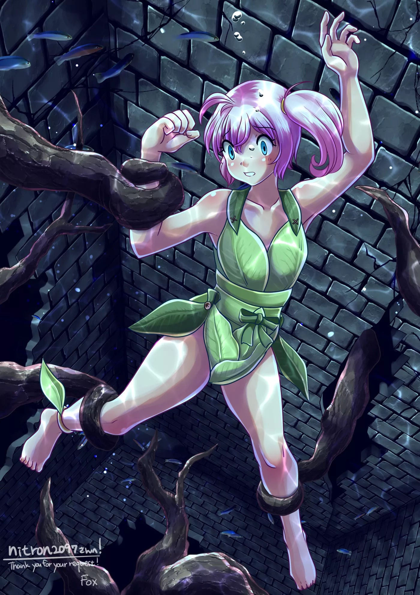 Caught by plant-like tentacles while exploring the depths (fox)