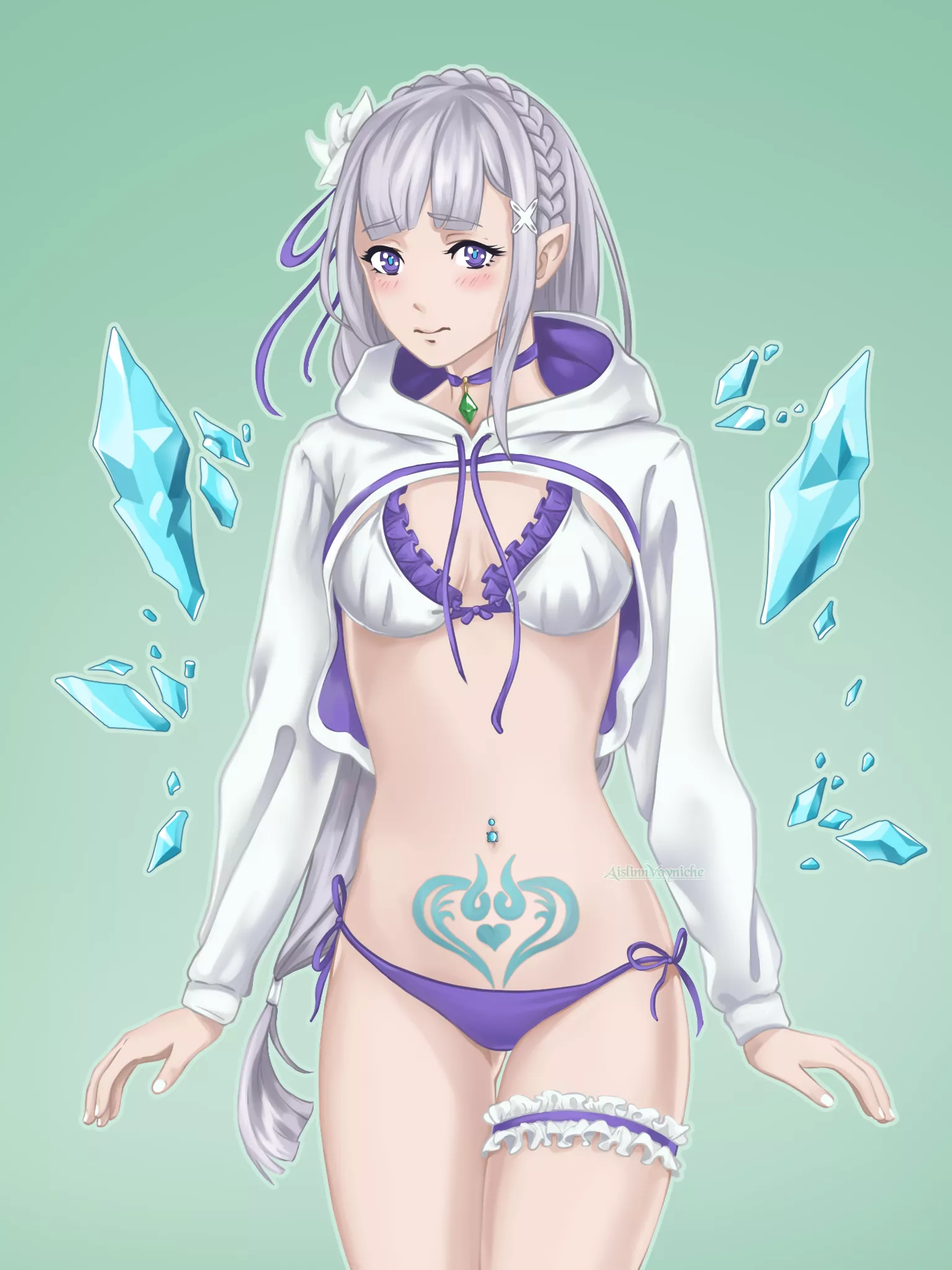 Emilia embarrassed in her new outfit (Aislinnvoyniche)