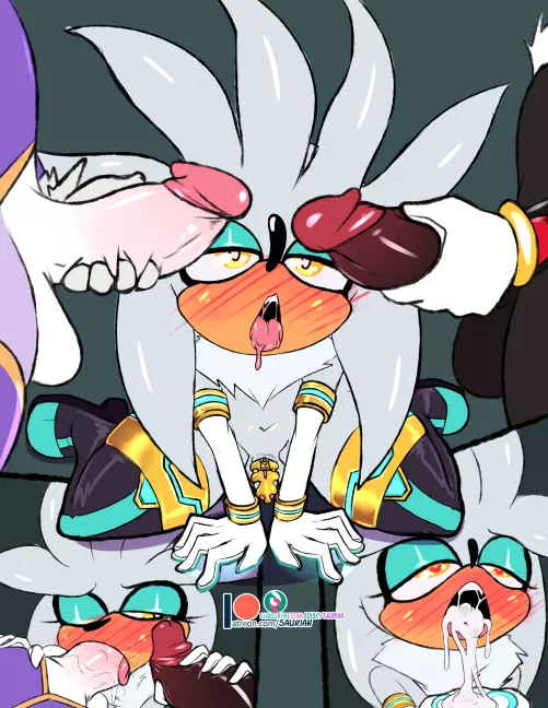 Silver being a cock-loving slut w/ Blaze & Shadow (Artist:Saurian)