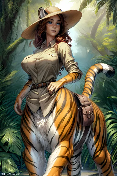 Uncharted lands. Tiger-taur girl