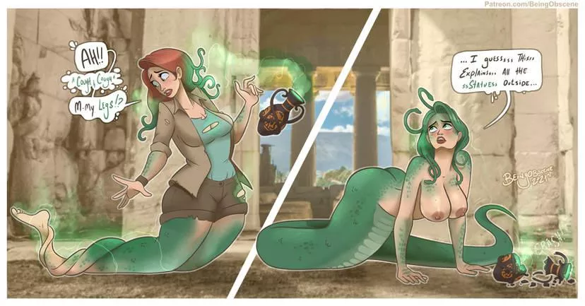 New Medusa - Female to Monster Girl TF by BeingObscene