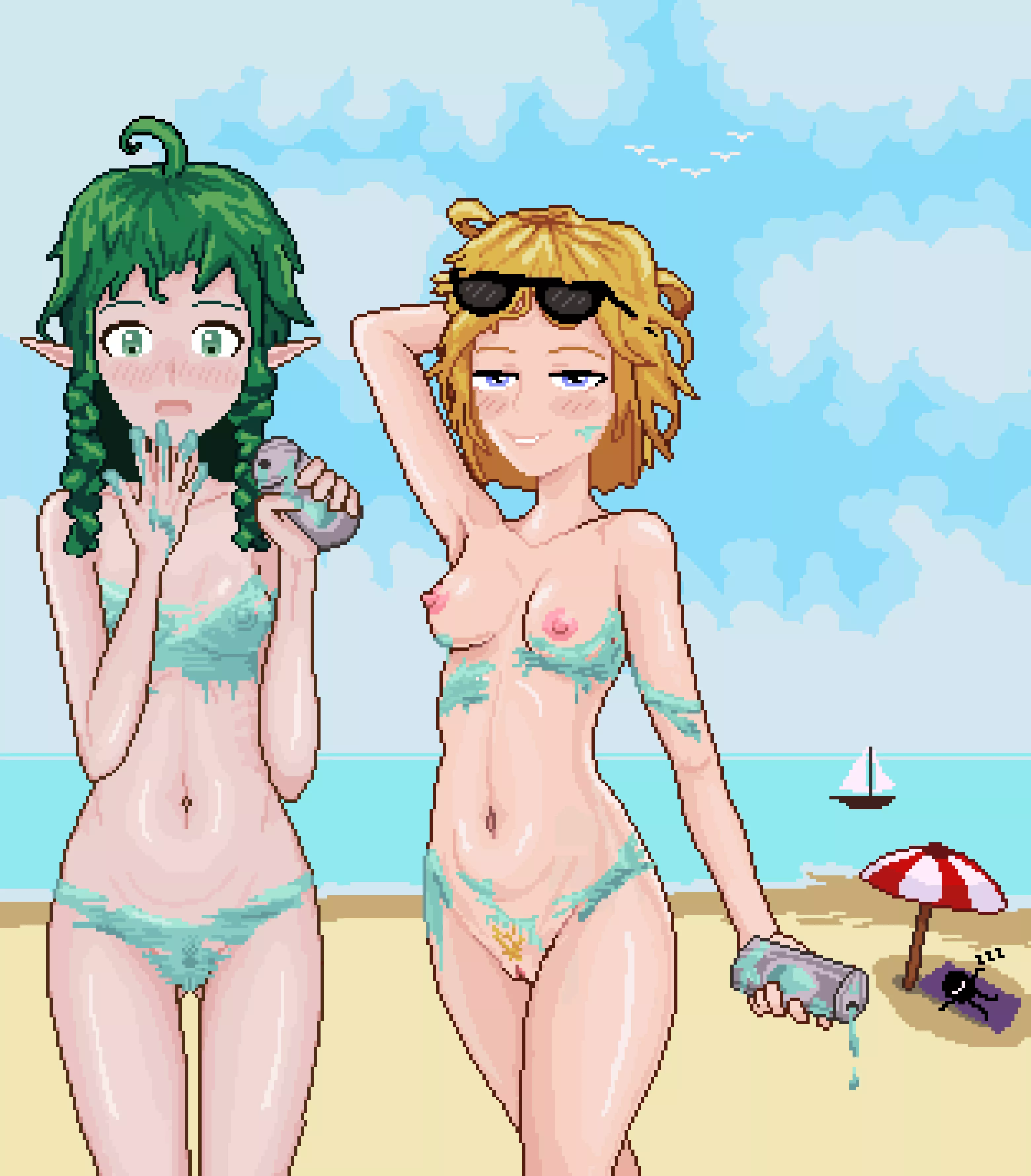 Painted on swimsuit - made with waterproof paint. (Hopefully)