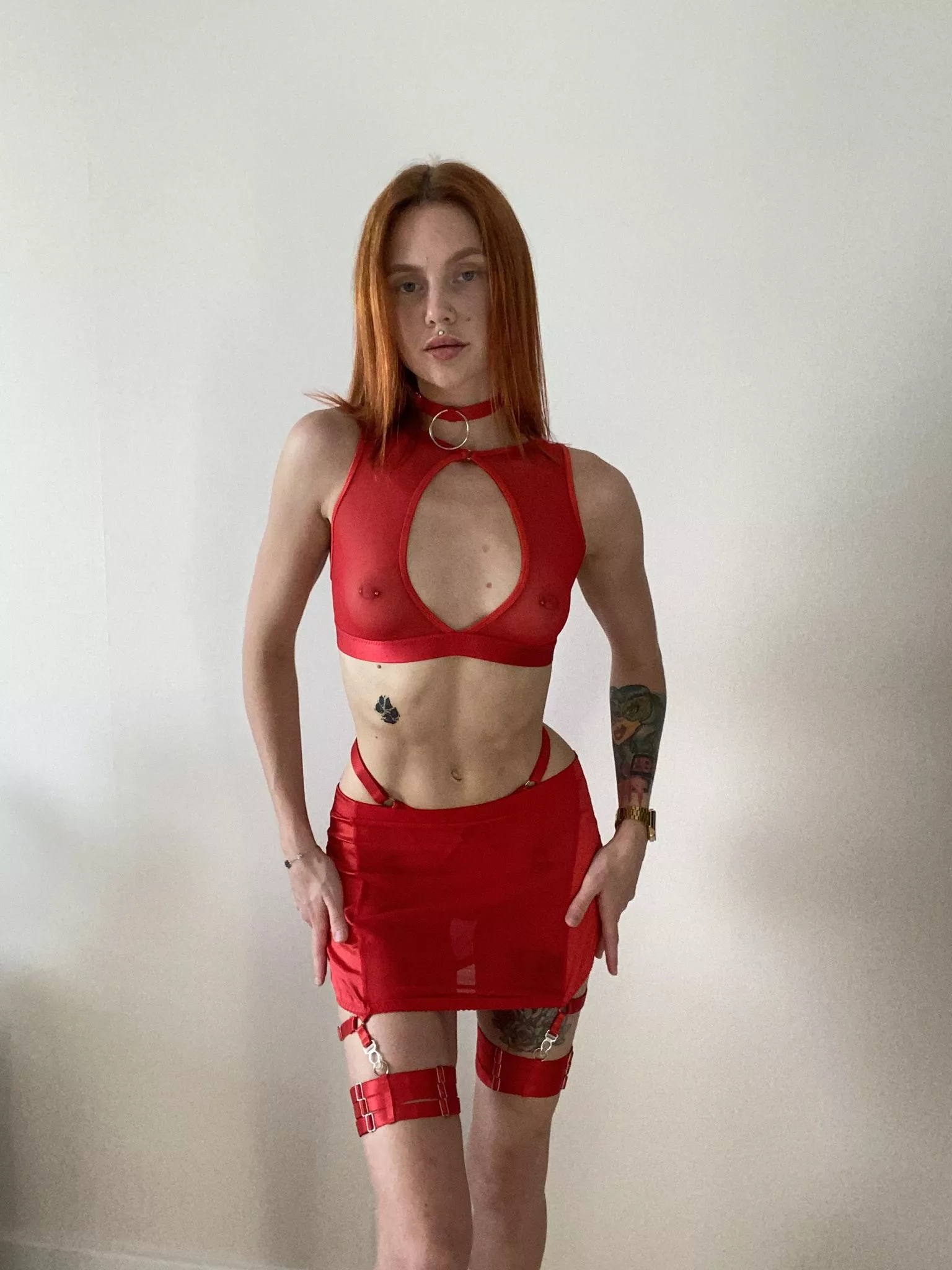 Red-haired baby is looking for her daddy