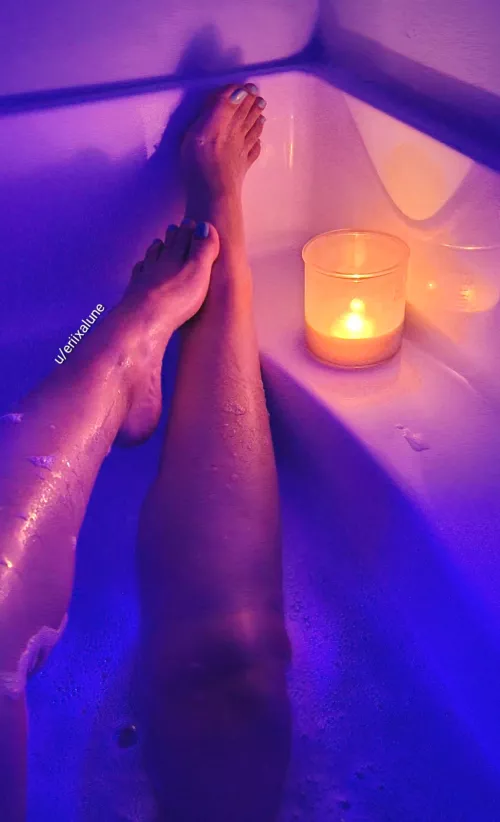 Relaxing in a warm bath while it's storming outside