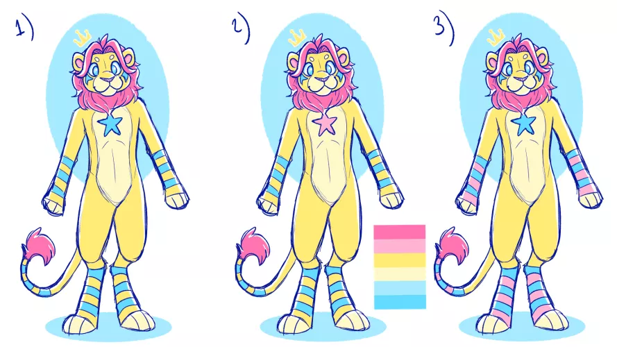 Doing a redesign of my character with this color palette, which one do you think is better?