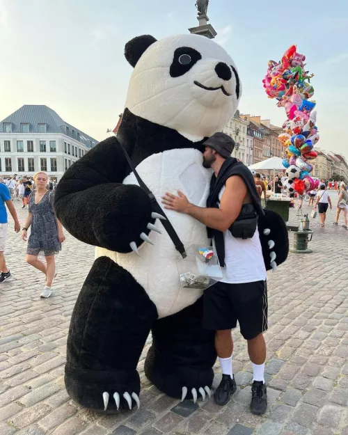 What I generally feel about bears 🥰😍. I'm 6'4 and this stuffed panda bear is hugggee!