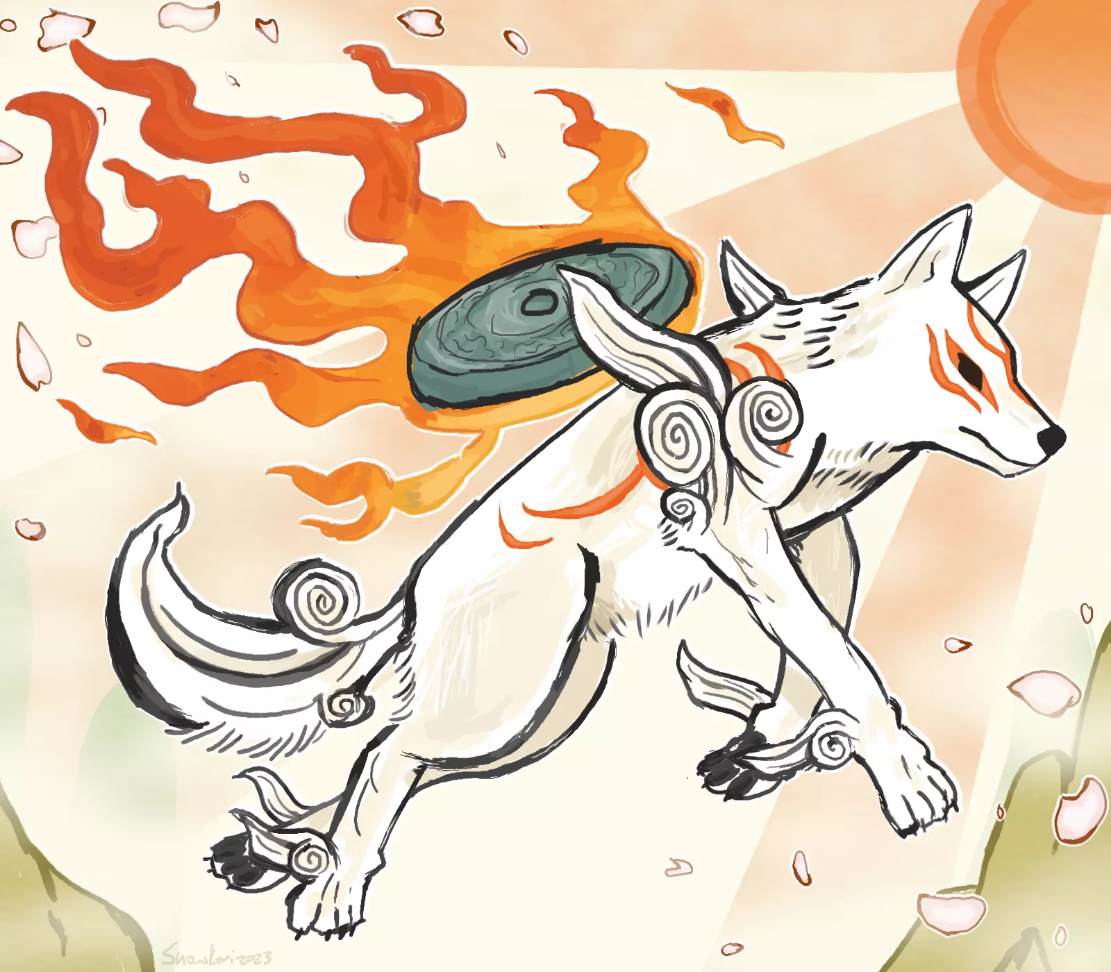 Amaterasu Okami 🌸 - I tried drawing in the game's art style