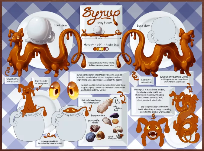 My sona, Syrup! They are a rabbit snail made of maple syrup.