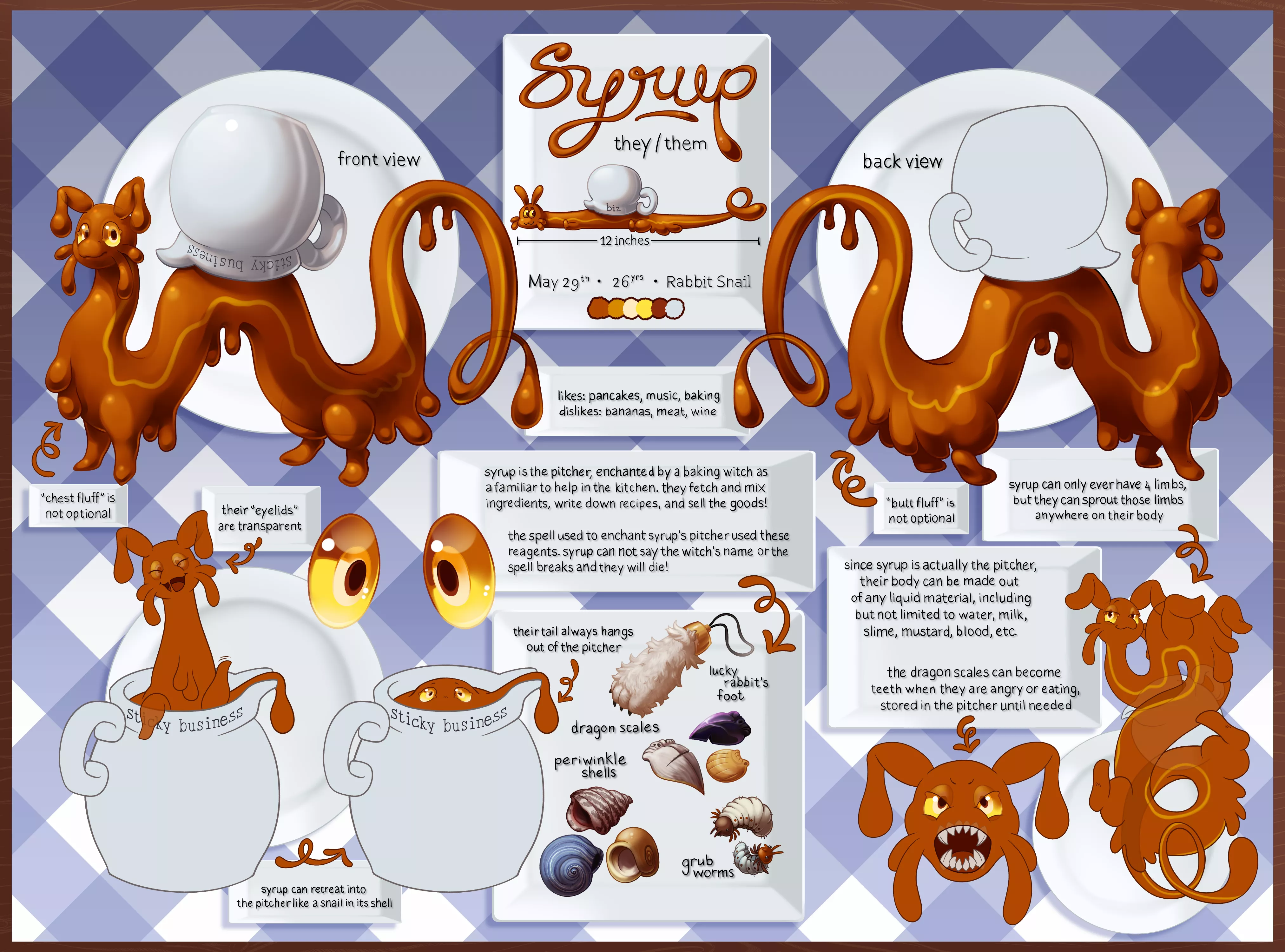 My sona, Syrup! They are a rabbit snail made of maple syrup.