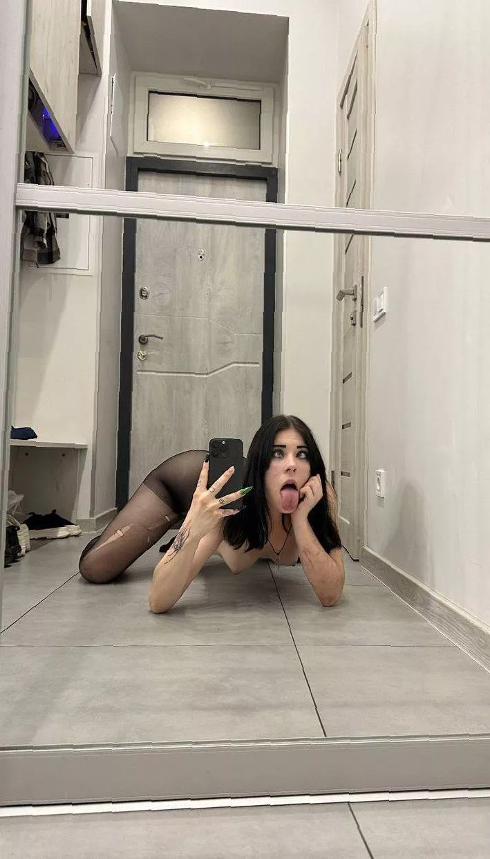 Tongue out, ready for your cum