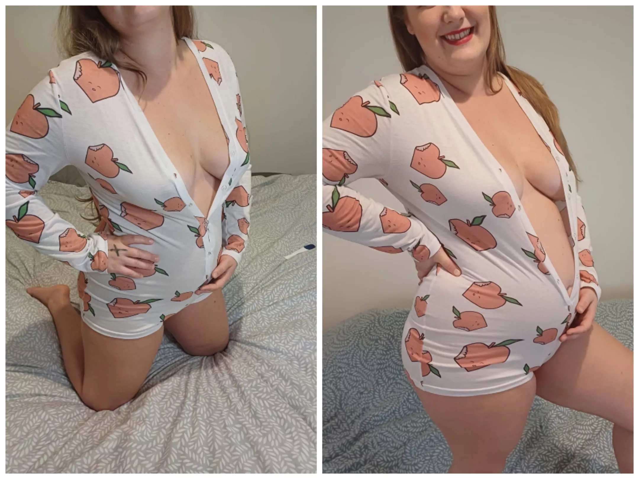8 weeks pregnant to 15 weeks 😍 who wants to see me stretch these pyjamas until they burst for you over the next 25 weeks? 😈