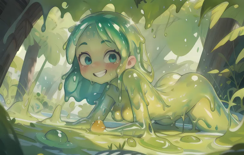OC: Cute little slime girl playing in slime,