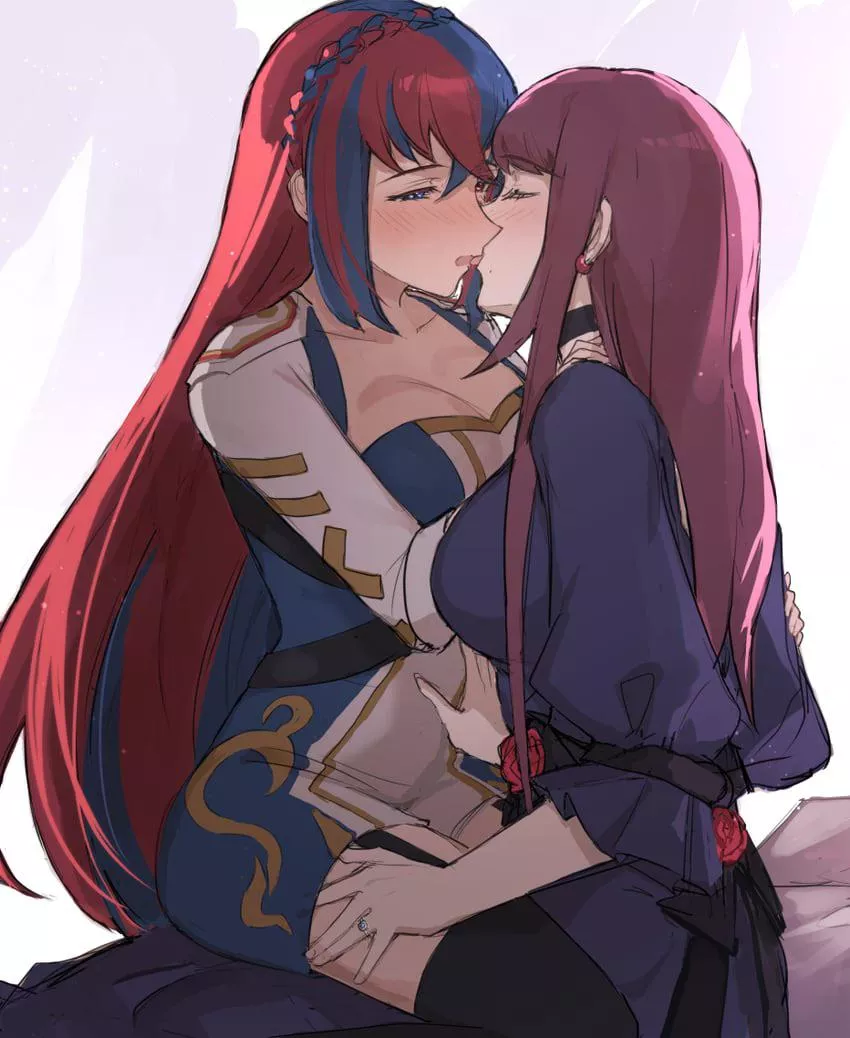 Alear and Ivy kissing [Fire Emblem]