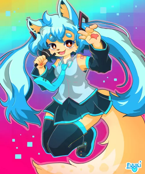 My sona cosplaying as Hatsune Miku (Art by me)