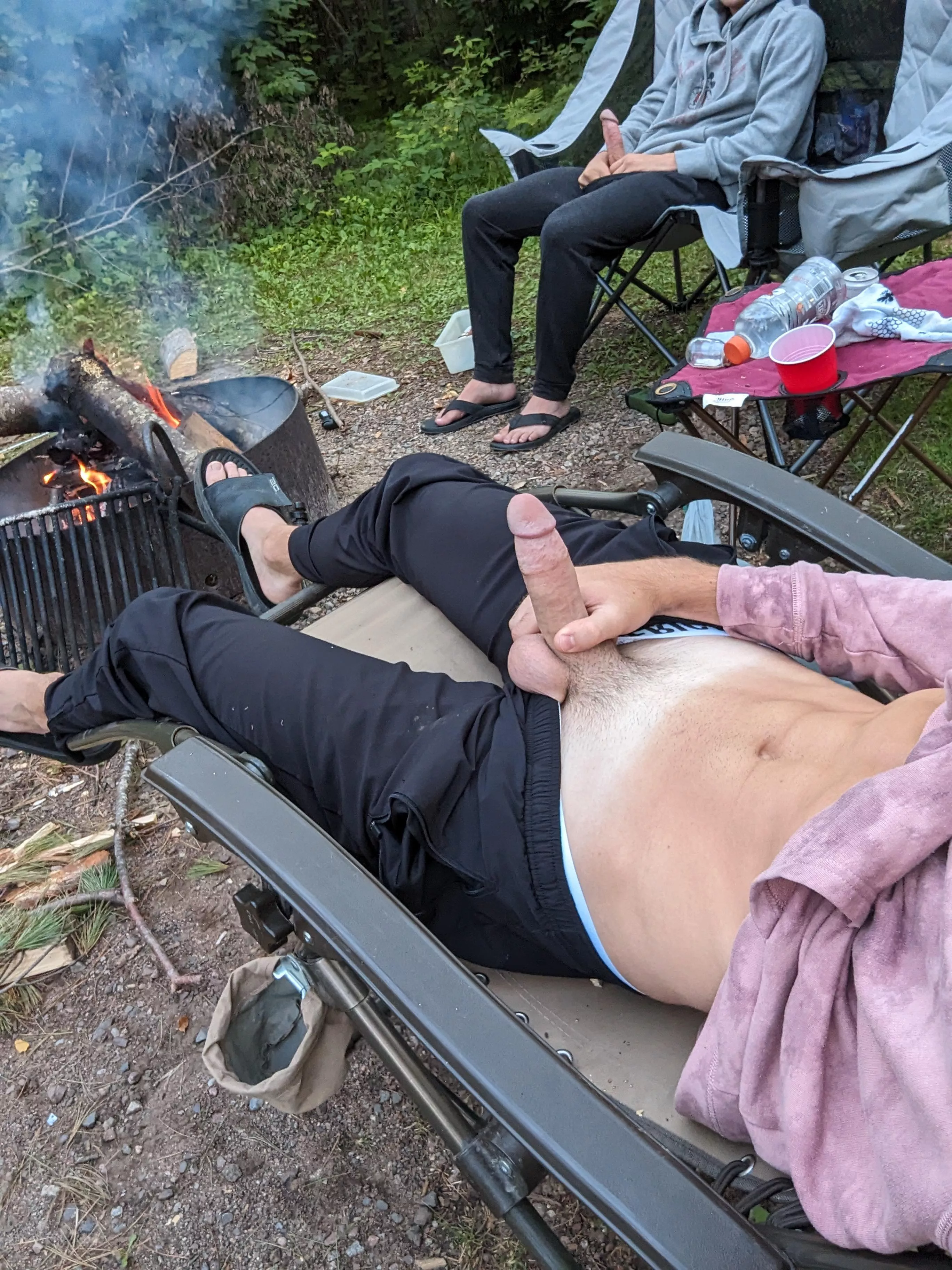 Convinced my roommate to whip his dick out at the campground with me