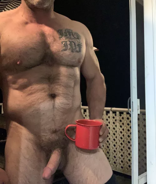 Time for a coffee before I pull this uniform up,she’s making me wait