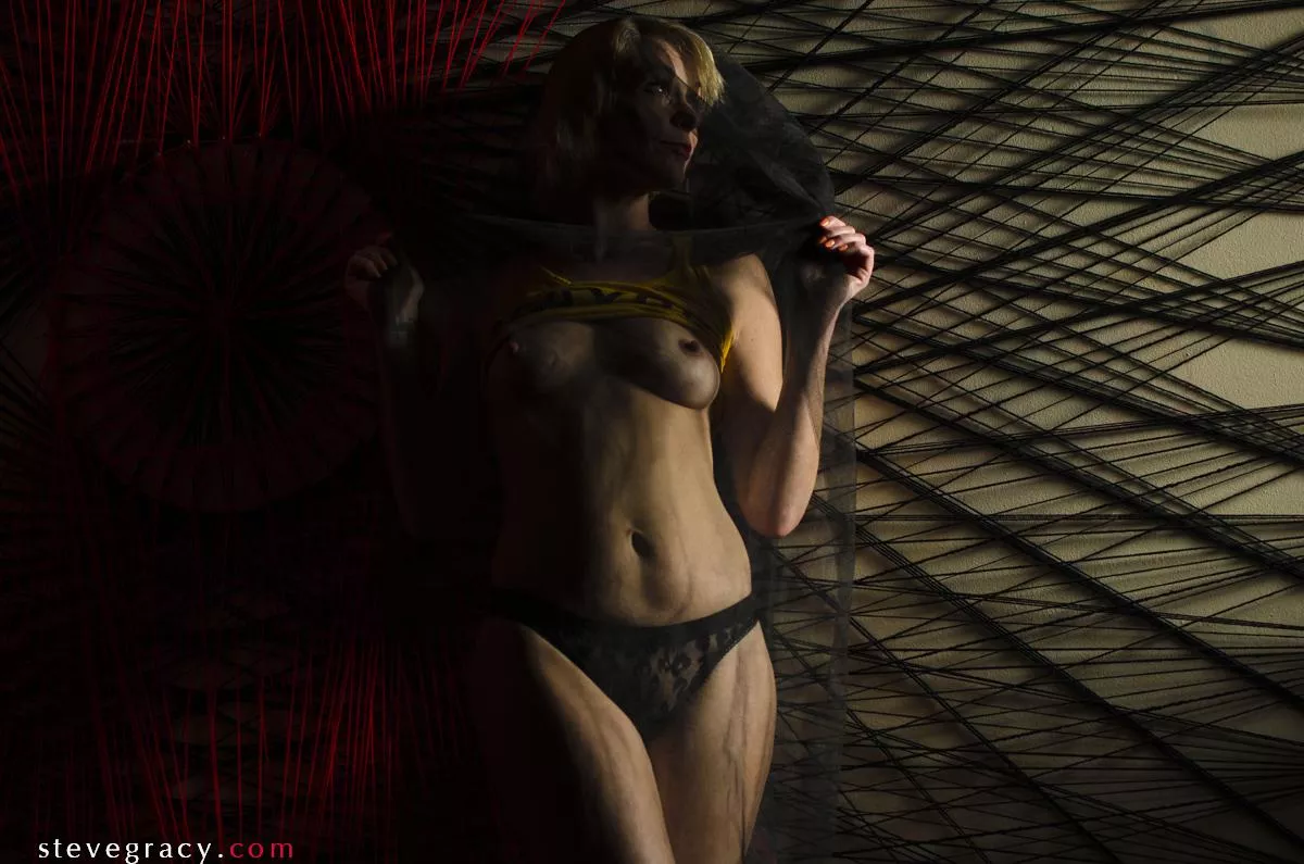 Becca on the string art wall