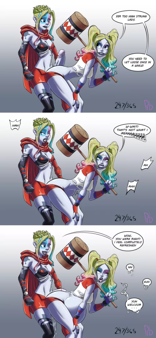 [H/F] Harley helps herself unwind (purpleeyebags) [DC Comics]
