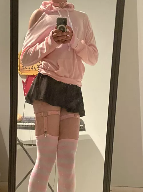 went to a thrift store with a friend and got a cute pink hoodie and black miniskirt! how does it look?