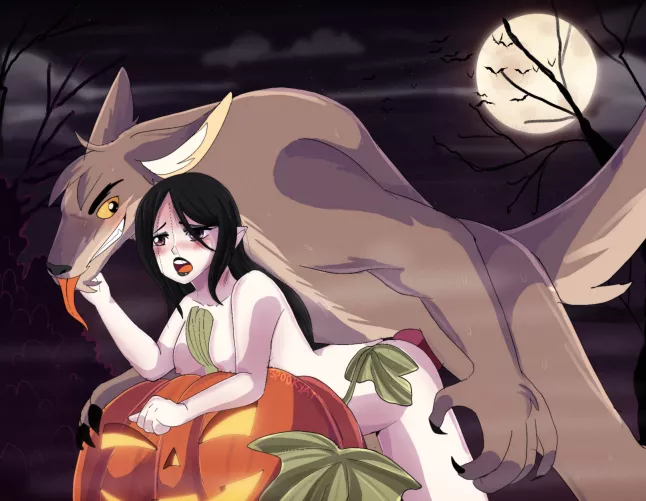 Werewolf fucking her on a pumpkin (Spookyat)
