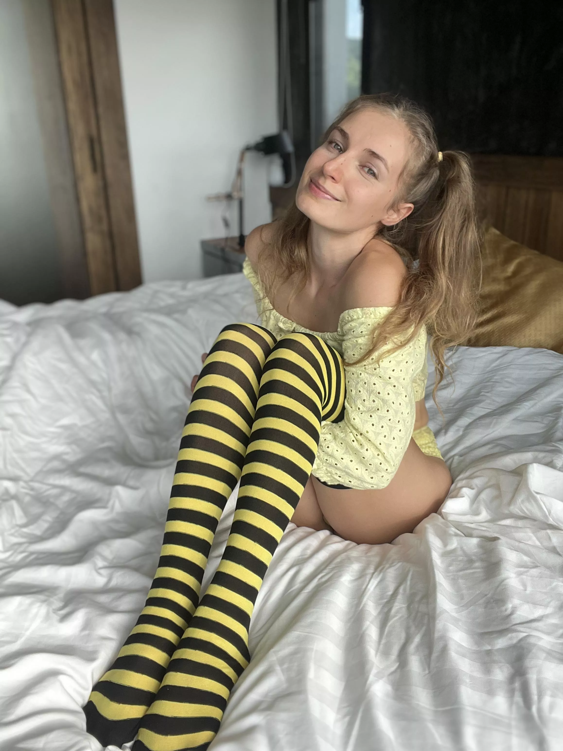 I hope you love how these bee stockings look on my cute legs