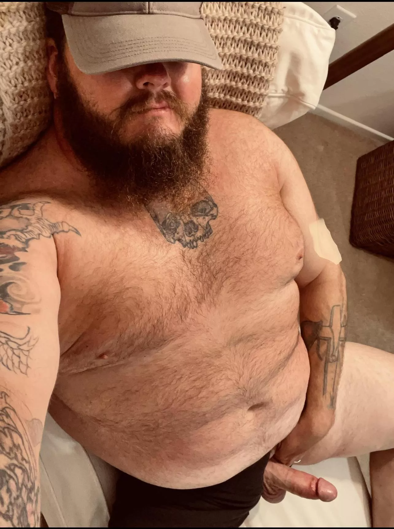 Bearded chubby man going wild.