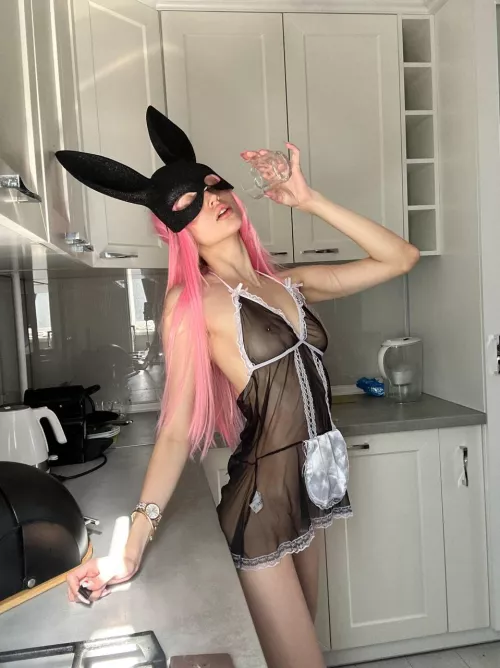 Hot petite bunny is trying to cool herself down