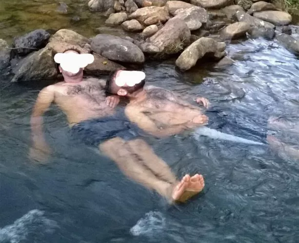 My father pissing in the river