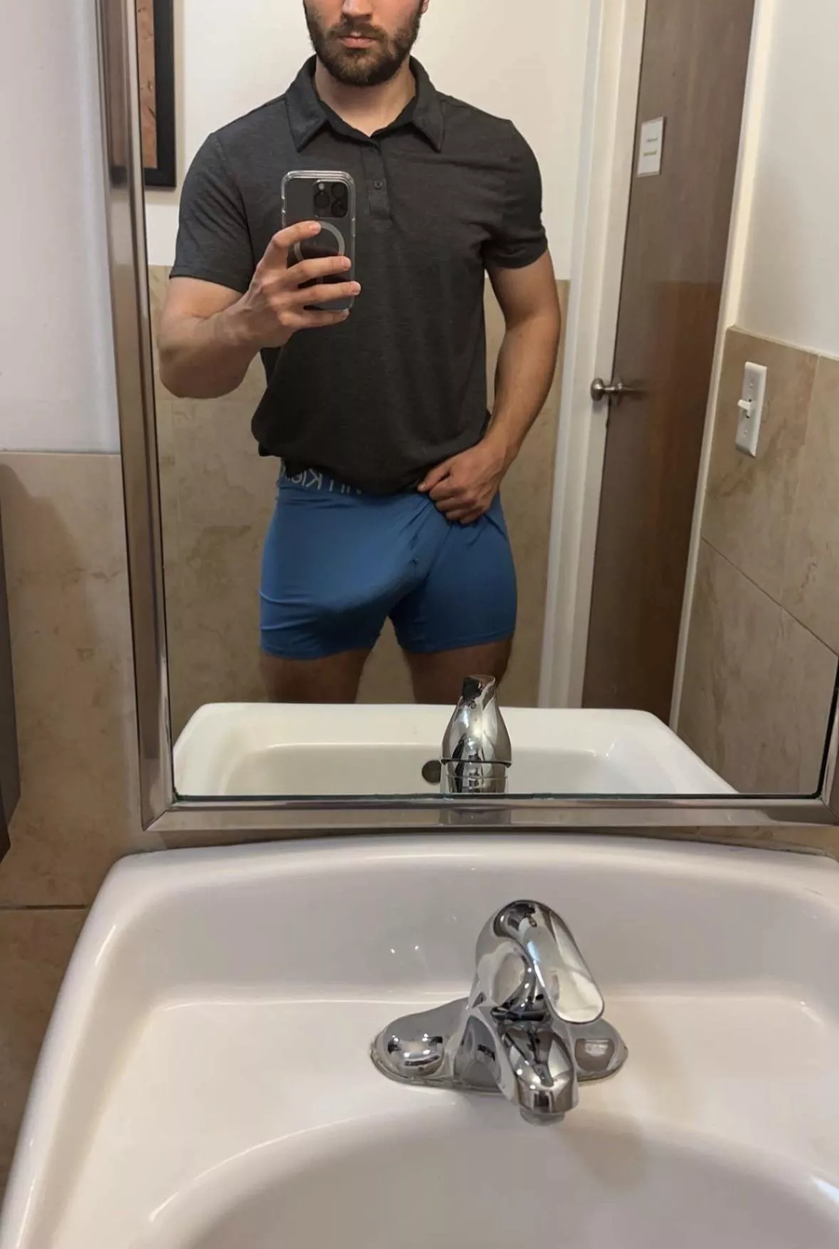Your coworker might be taking bulge pics in the bathroom