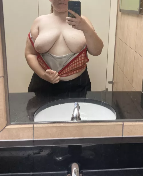 Just flashing my girls in the public restroom. There was someone in the stall behind me. 😏