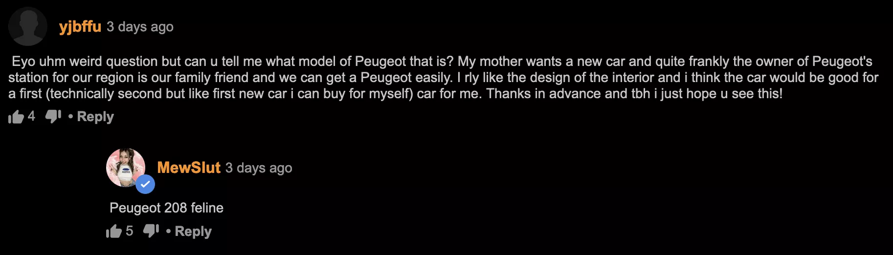 Son looking for a car to buy for his mom. <3