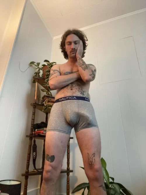 I always have to pack my bulge to the side in these boxers. They can’t hold my cock in