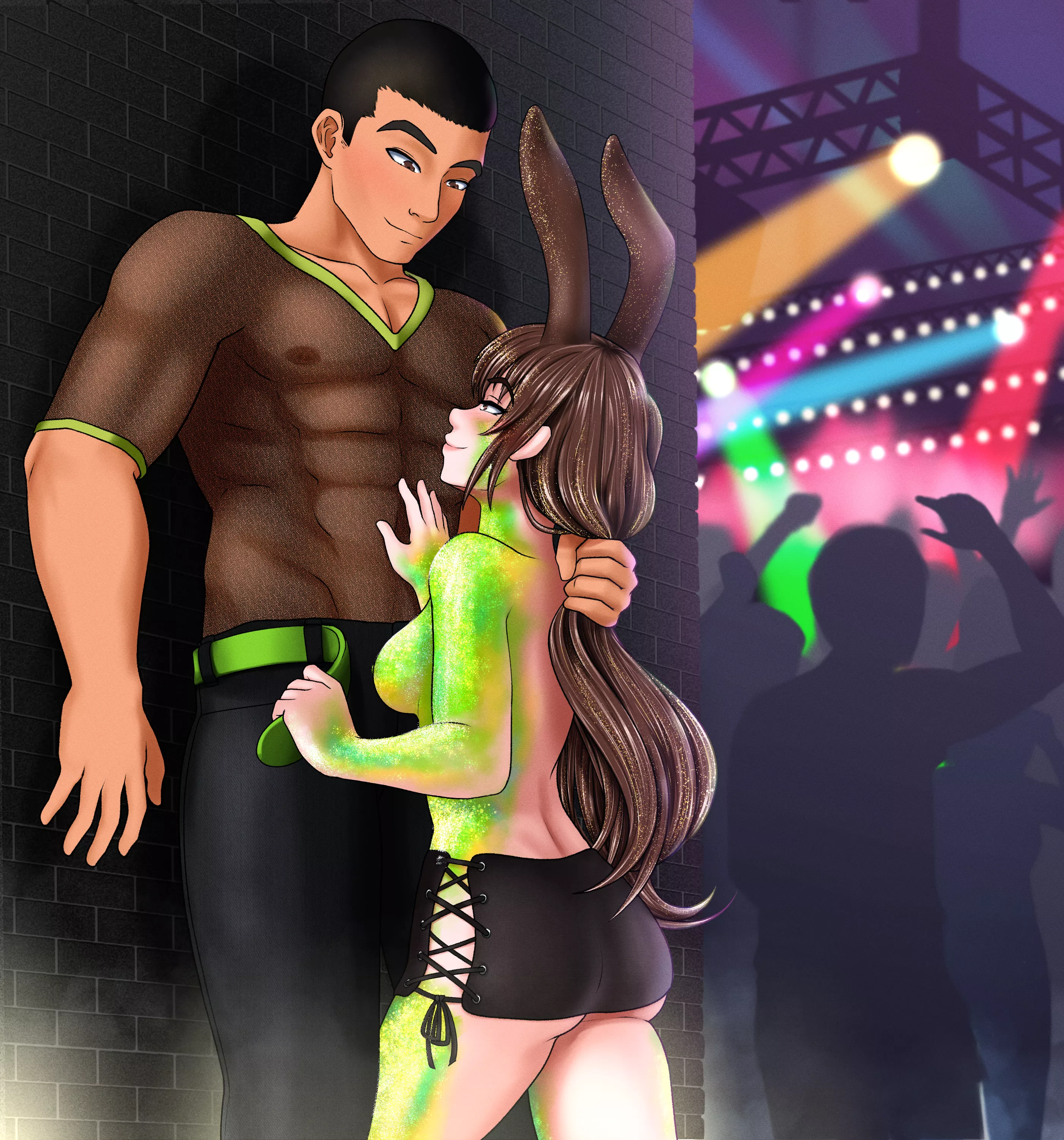 Velvet and Yatsu sneak away from the crowd for some privacy