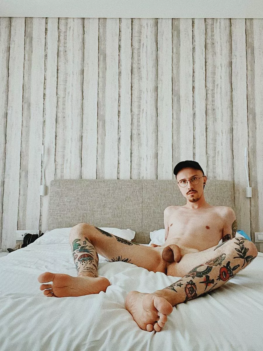 Naked in a hotel room