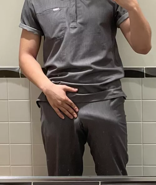 At the workplace, bulging hard 😏