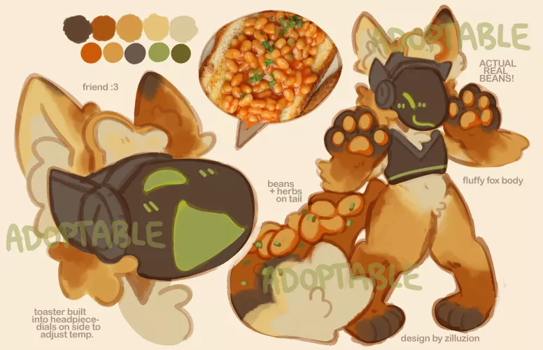 beans on toaster!! silly baked beans protogen adopt (for sale on ko-fi)