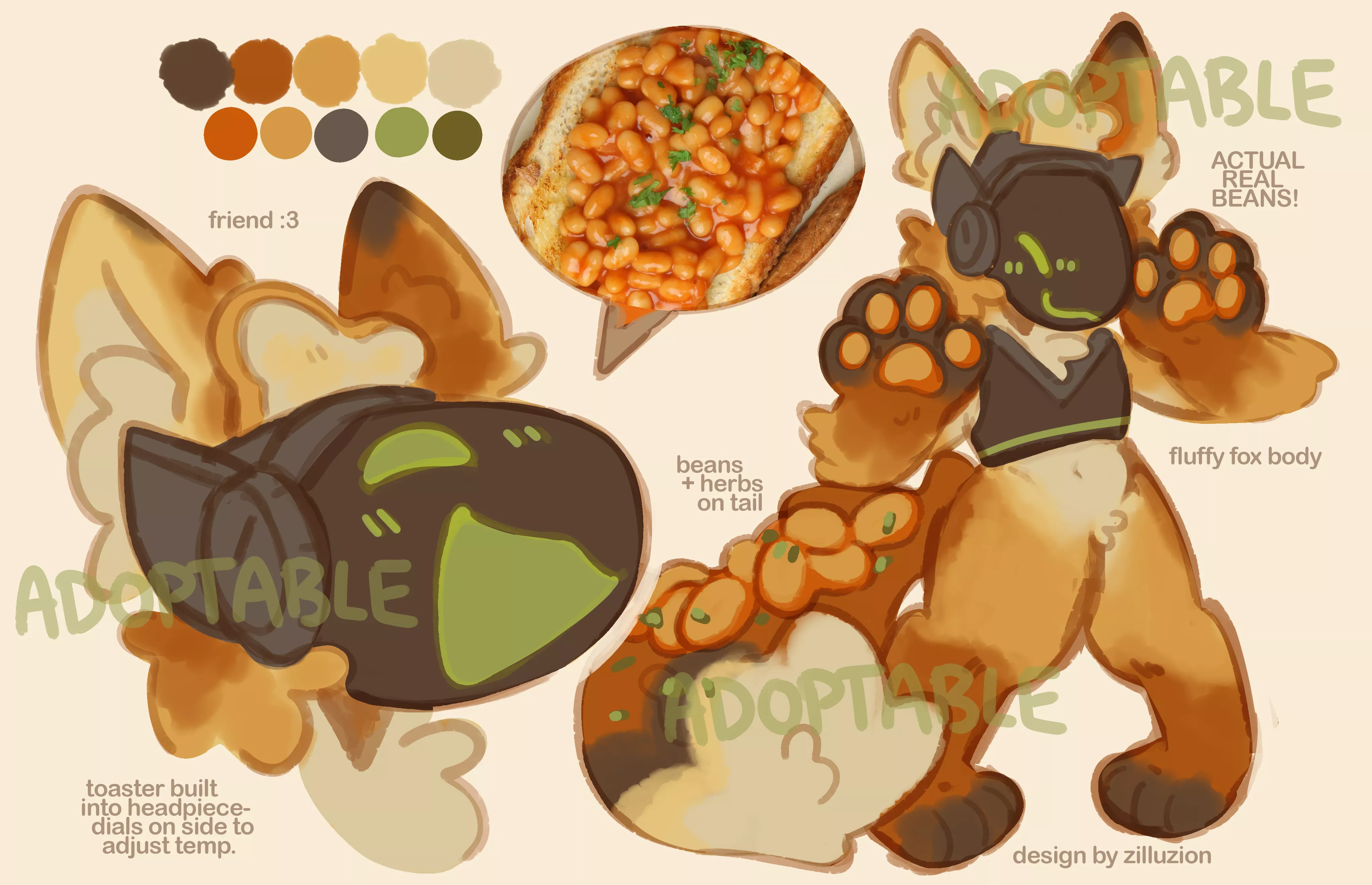 beans on toaster!! silly baked beans protogen adopt (for sale on ko-fi)