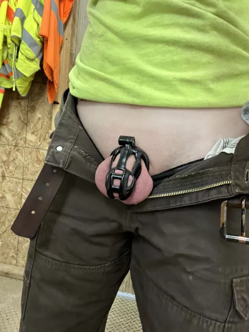 Caged and raging horny at work