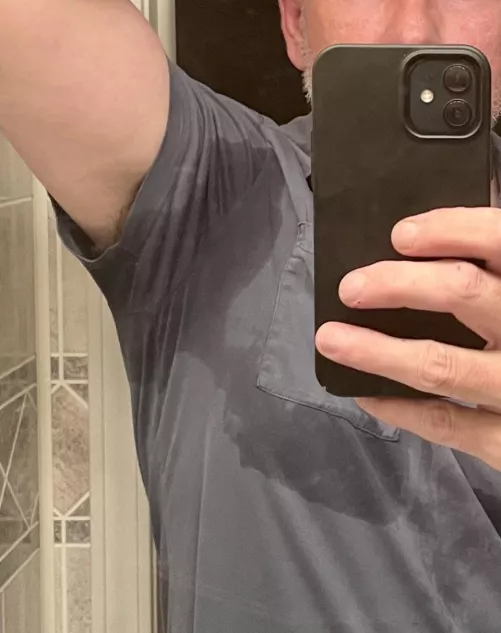 My pit sweat overflows down my pit hair and connects into my chest hair on super hot days