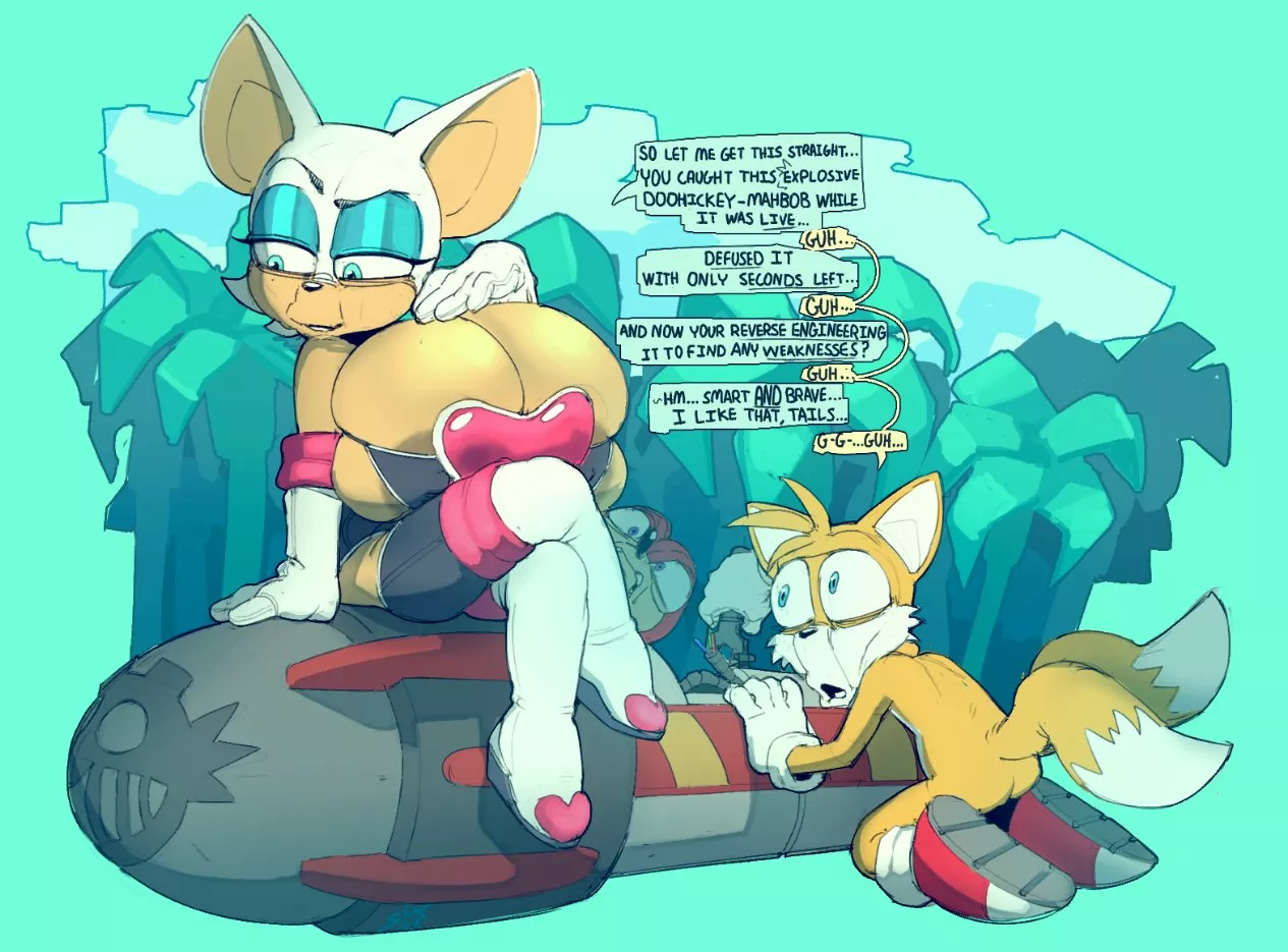 Titty Bat the Rouge complementing Tails (Artist:SixSidesOfHead)