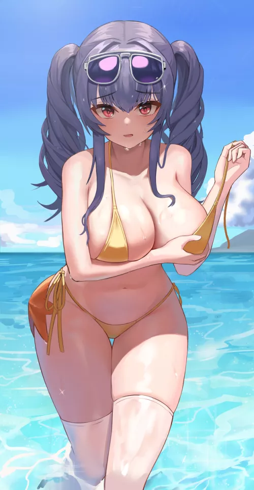 Wardrobe malfunction at the beach [Azur Lane]