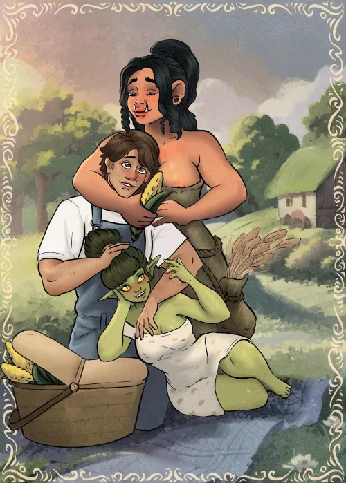 A goblin, human, and ogre all live on a farm [OC]