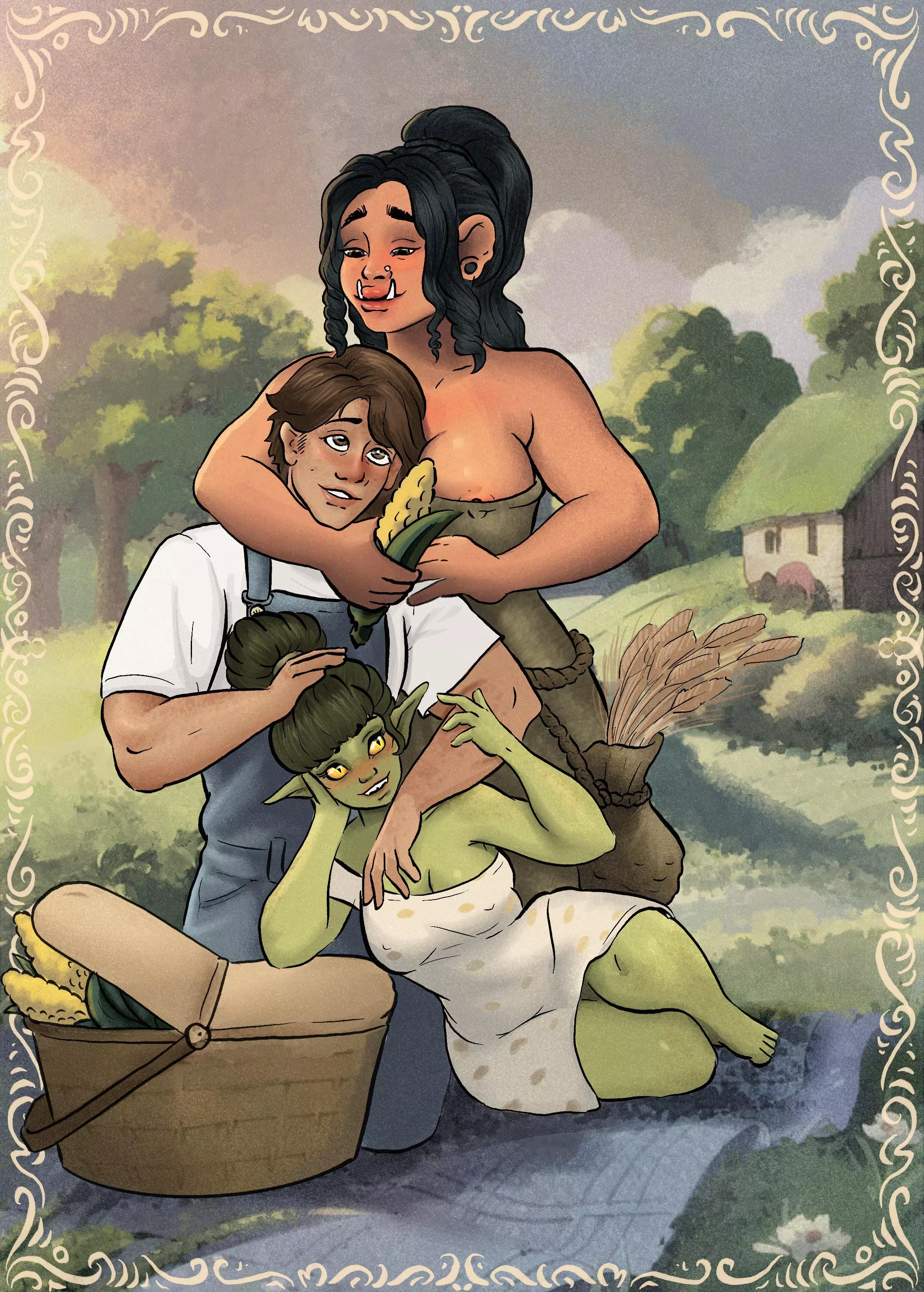 A goblin, human, and ogre all live on a farm [OC]