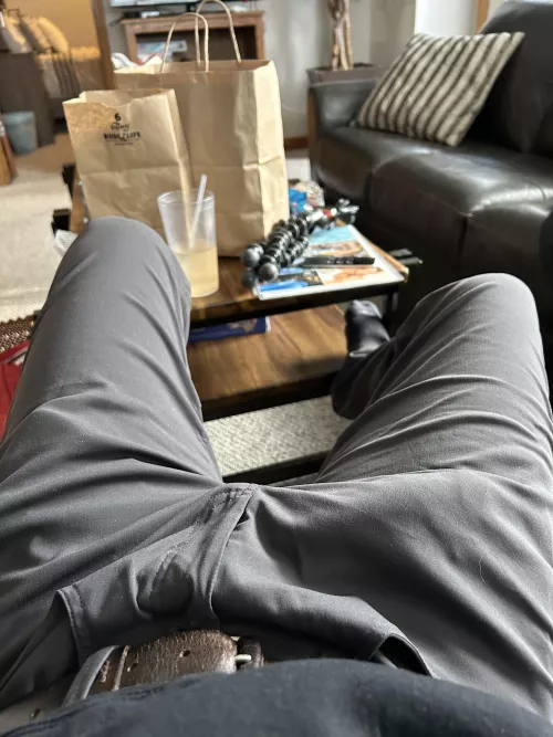 It’s subtle, but you can see my cock through my pants.