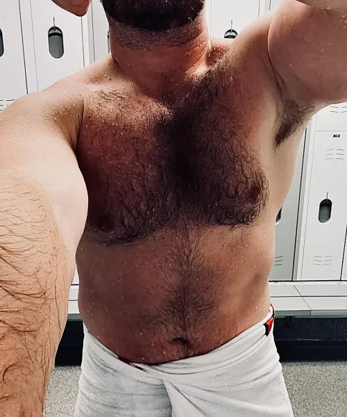 join a big hairy chest bro in the locker room shower 🚿