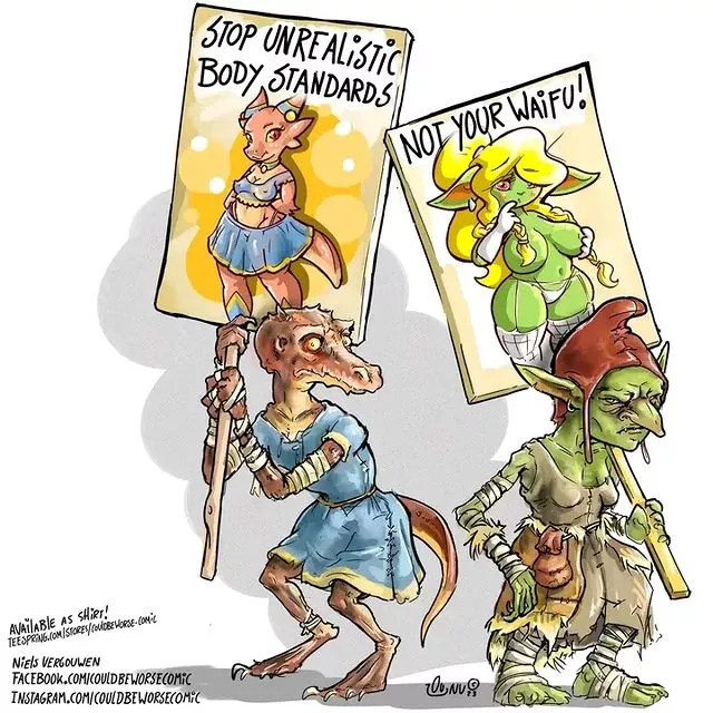 Unrealistic beauty standards, by couldbeworsecomic